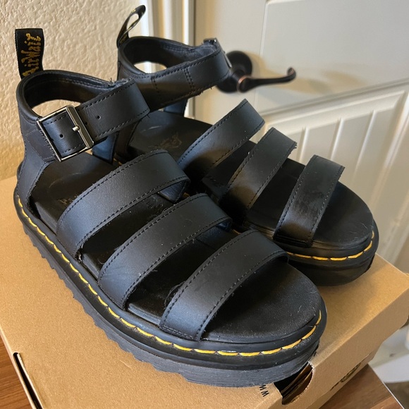 Dr. Martens Black Blaire Hydro Leather Strap Sandals - Picture 1 of 13
